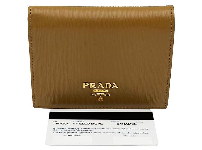 Prada Flap Wallet aus Camel-Leder mit Schriftzug-Logo Braun - Ansicht 3