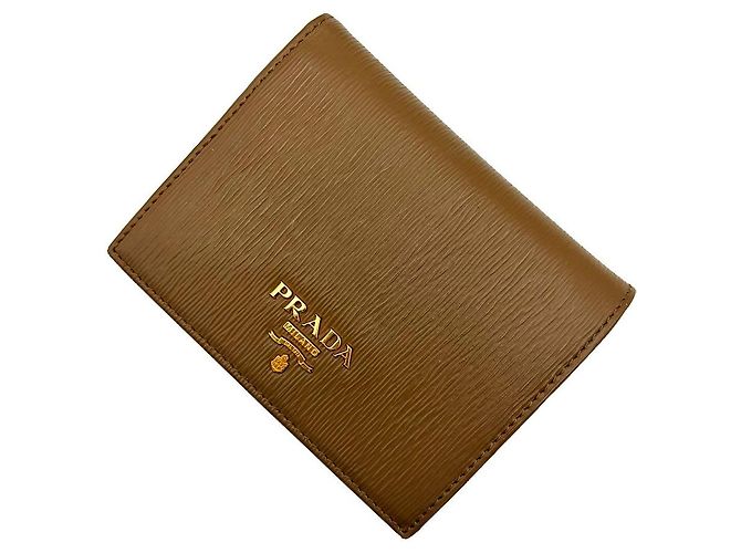 Prada Flap Wallet aus Camel-Leder mit Schriftzug-Logo Braun - Ansicht 6