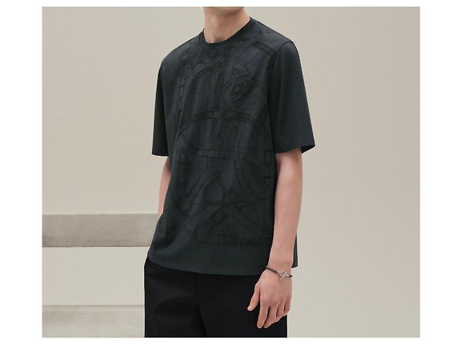 Hermès Besticktes Crew-Neck T-Shirt Charcoal Braun - Ansicht 9