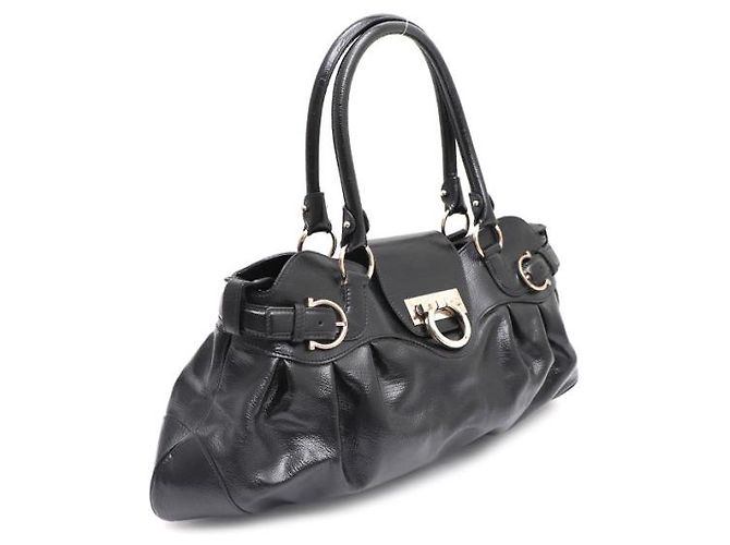 Salvatore Ferragamo Borsa a tracolla in vernice nera Gancini Nero - vista 10