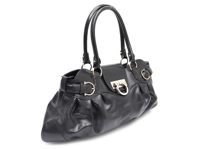 Salvatore Ferragamo Borsa a tracolla in vernice nera Gancini Nero - vista 2