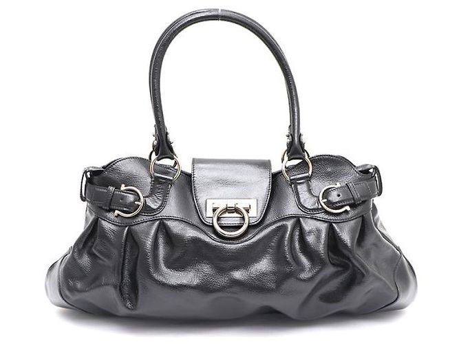 Salvatore Ferragamo Borsa a tracolla in vernice nera Gancini Nero - vista 9