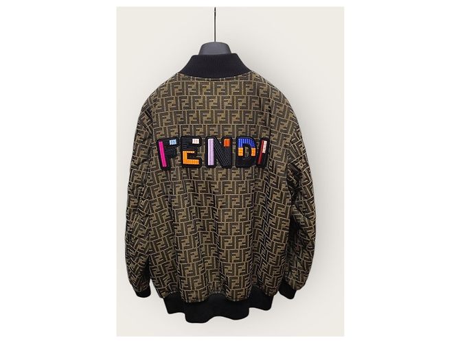 Fendi Bomberjacke mit FF Monogramm-Jacquard-Logo-Patch Braun - Ansicht 3