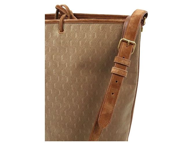 Saint Laurent Borsa a tracolla bucket in velluto monogramma marrone - vista 4