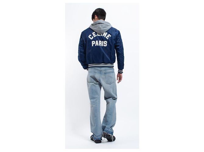 Céline Giacca Teddy in nylon oversize con cappuccio Blu - vista 2