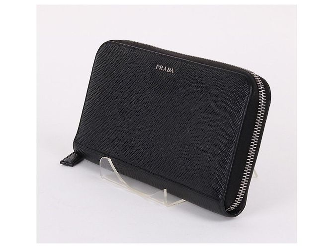 Prada Portafoglio lungo Saffiano nero con zip - vista 3