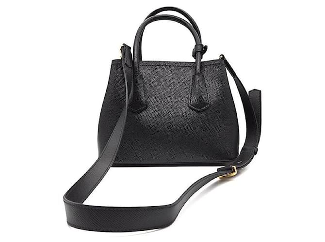 Prada Saffiano Double Tote e Shoulder Bag Small Nero - vista 3