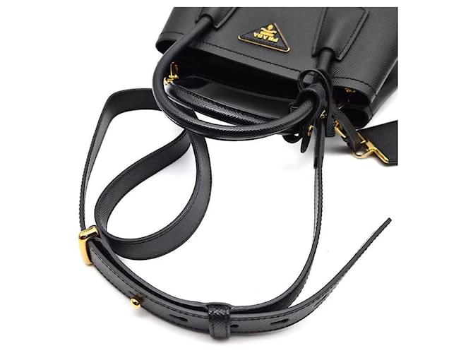 Prada Saffiano Double Tote e Shoulder Bag Small Nero - vista 5