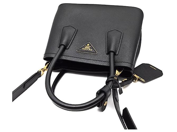 Prada Saffiano Double Tote e Shoulder Bag Small Nero - vista 6