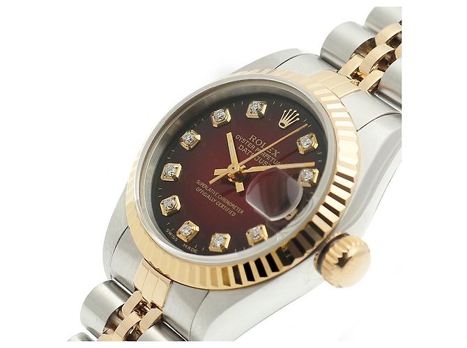 Rolex Relógio Datejust Feminino Combinação Borgonha com Diamantes Aftersetting Vermelho - vista 10