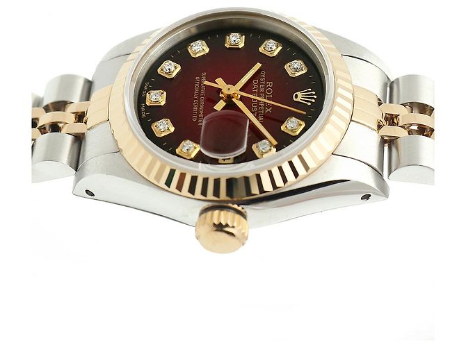 Rolex Relógio Datejust Feminino Combinação Borgonha com Diamantes Aftersetting Vermelho - vista 12