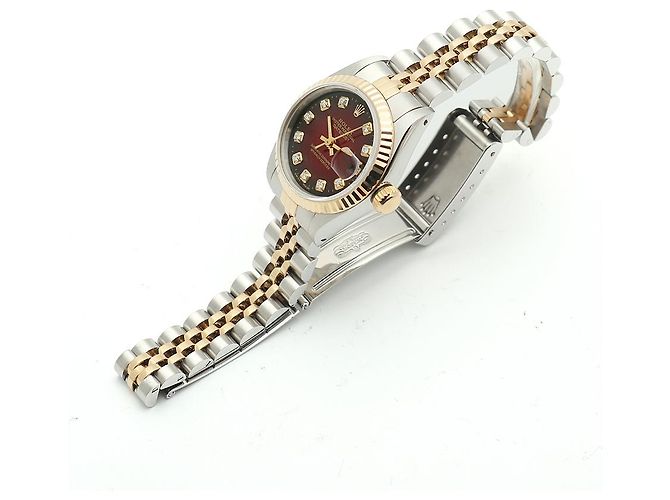 Rolex Relógio Datejust Feminino Combinação Borgonha com Diamantes Aftersetting Vermelho - vista 14