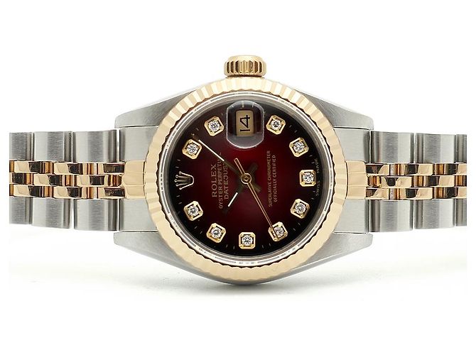 Rolex Relógio Datejust Feminino Combinação Borgonha com Diamantes Aftersetting Vermelho - vista 18