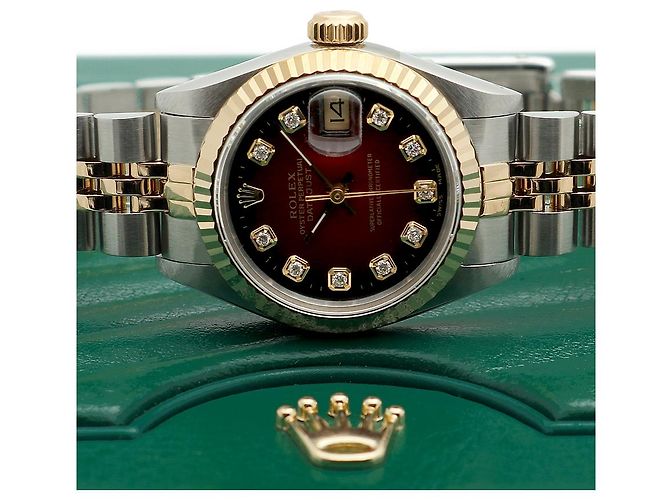 Rolex Relógio Datejust Feminino Combinação Borgonha com Diamantes Aftersetting Vermelho - vista 25