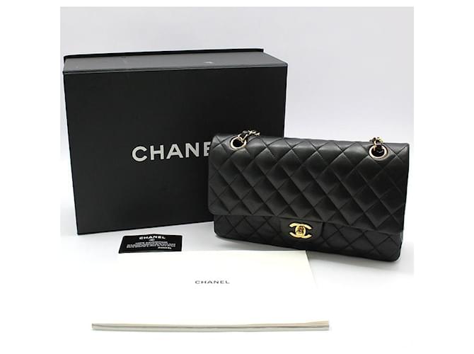 Chanel Borsa a Spalla Classic Medium in Agnello Nero e Oro - vista 2