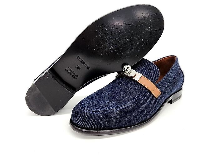 Mocassino Kelly in denim Hermès Blu - vista 4