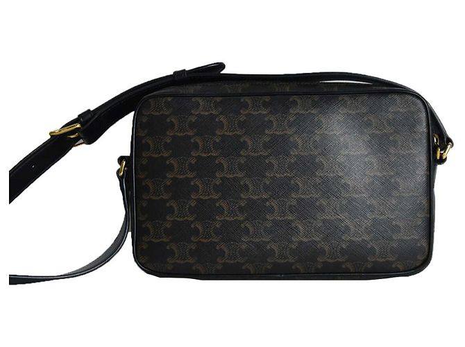 Céline Borsa Messenger Crossbody in tela Triomphe con logo stampato Nero - vista 3