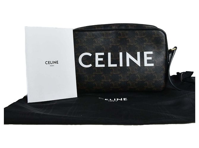 Céline Borsa Messenger Crossbody in tela Triomphe con logo stampato Nero - vista 6