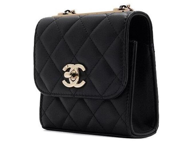 Trendy CC Chanel Mini borsa a tracolla in agnello nero trendy con catena dorata CC - vista 3