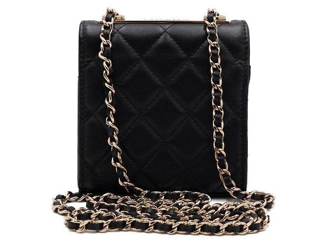 Trendy CC Chanel Mini borsa a tracolla in agnello nero trendy con catena dorata CC - vista 5