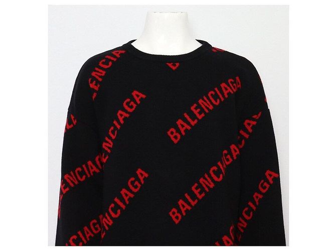 Balenciaga Schmaler Oversized-Strickpullover für Herren aus schwarzer Jacquard-Wolle - Ansicht 2