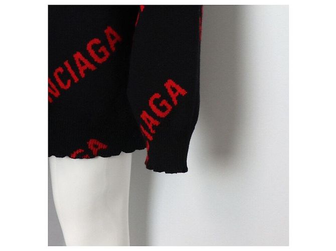 Balenciaga Schmaler Oversized-Strickpullover für Herren aus schwarzer Jacquard-Wolle - Ansicht 3