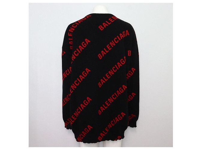 Balenciaga Schmaler Oversized-Strickpullover für Herren aus schwarzer Jacquard-Wolle - Ansicht 4