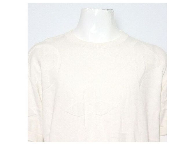 Louis Vuitton T-shirt a maniche corte da uomo in cotone con monogramma ricamato bianco - vista 2