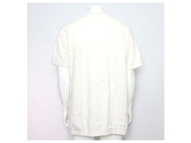Louis Vuitton T-shirt a maniche corte da uomo in cotone con monogramma ricamato bianco - vista 4