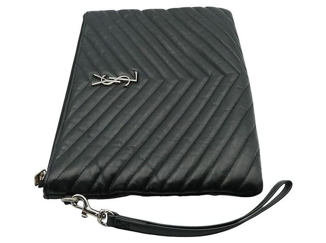 Saint Laurent Clutch Monogram New Medium Negro - vista 3