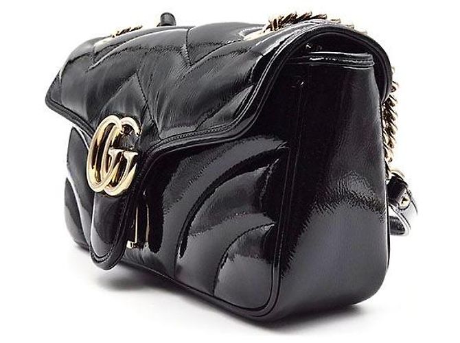 Gucci Borsa a tracolla trapuntata Patent Marmont Nero - vista 2
