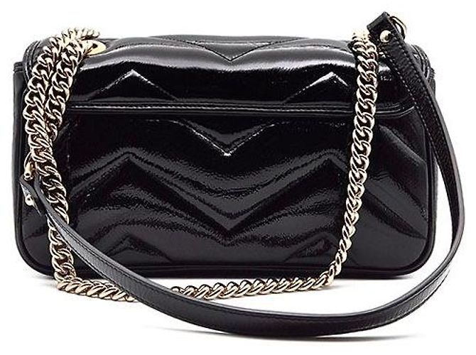 Gucci Borsa a tracolla trapuntata Patent Marmont Nero - vista 3