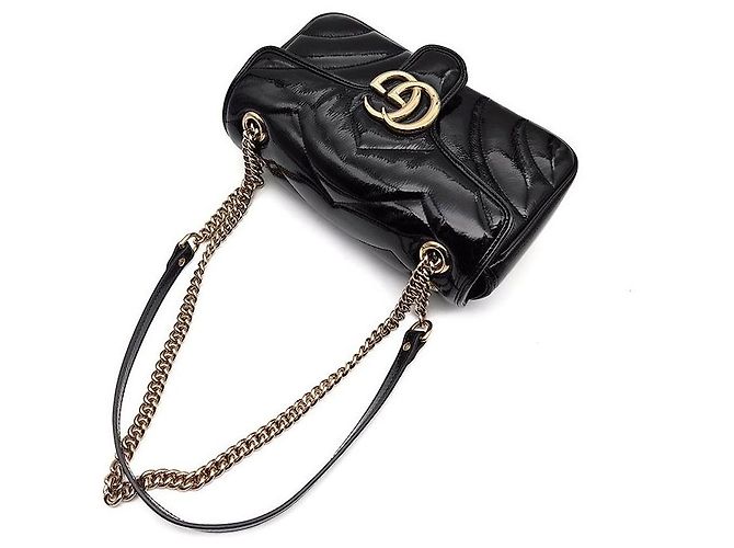 Gucci Borsa a tracolla trapuntata Patent Marmont Nero - vista 4