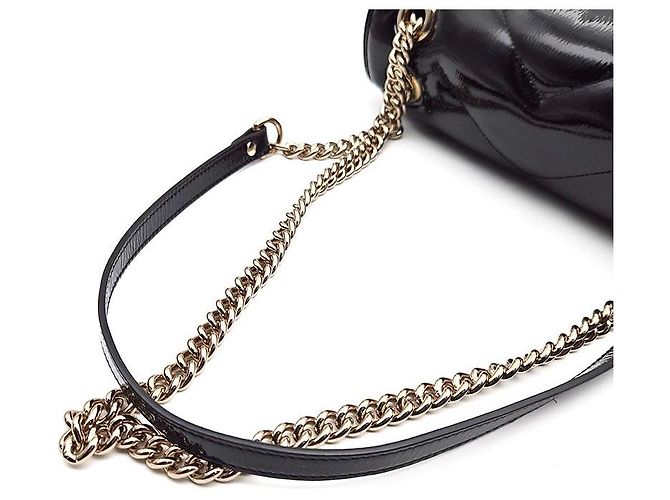Gucci Borsa a tracolla trapuntata Patent Marmont Nero - vista 5