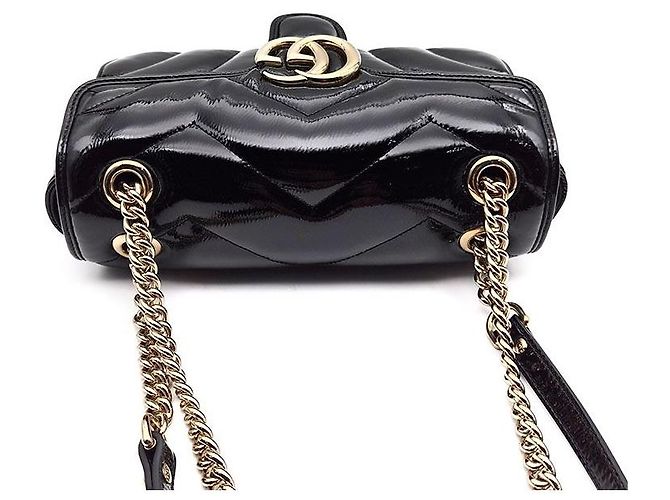 Gucci Borsa a tracolla trapuntata Patent Marmont Nero - vista 6