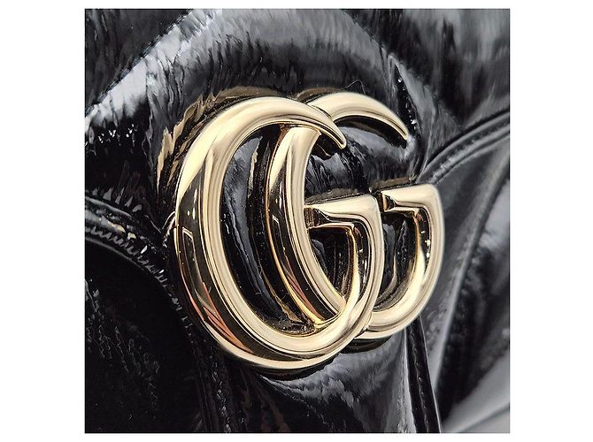 Gucci Borsa a tracolla trapuntata Patent Marmont Nero - vista 8