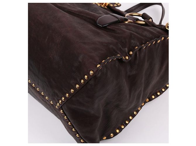 Prada Borsa a spalla grande in pelle Nappa borchiata Marrone - vista 10