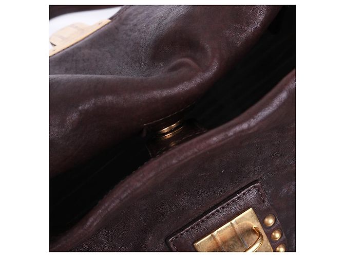 Prada Borsa a spalla grande in pelle Nappa borchiata Marrone - vista 11