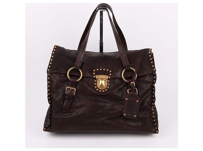 Prada Borsa a spalla grande in pelle Nappa borchiata Marrone - vista 2