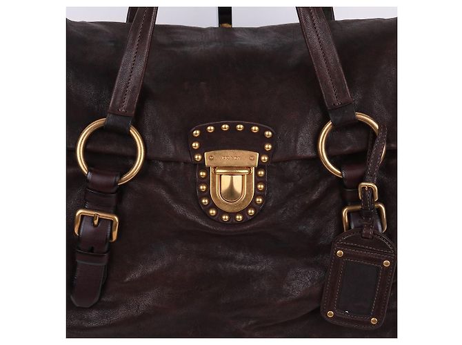 Prada Borsa a spalla grande in pelle Nappa borchiata Marrone - vista 3