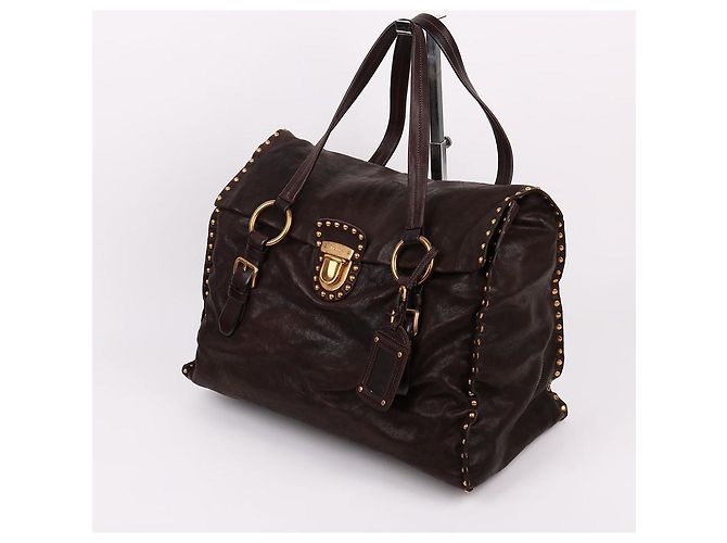 Prada Borsa a spalla grande in pelle Nappa borchiata Marrone - vista 4