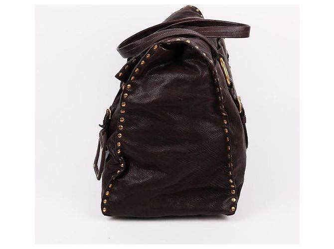 Prada Borsa a spalla grande in pelle Nappa borchiata Marrone - vista 5