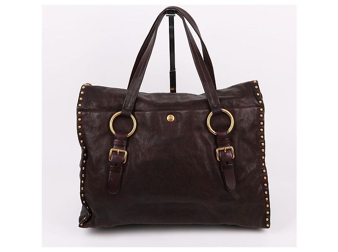 Prada Borsa a spalla grande in pelle Nappa borchiata Marrone - vista 6
