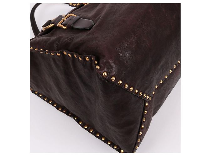 Prada Borsa a spalla grande in pelle Nappa borchiata Marrone - vista 9