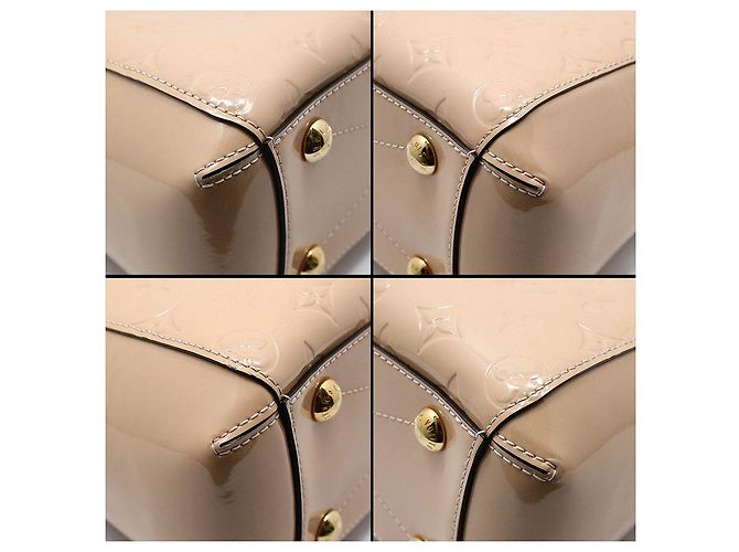 Louis Vuitton Borsa a tracolla Montaigne BB in Vernis Monogram Beige Pink Marrone - vista 14