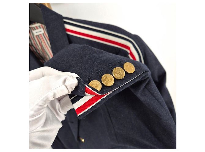Thom Browne Three-Striped Arm Band Wool Blazer Jacket Navy - view 5