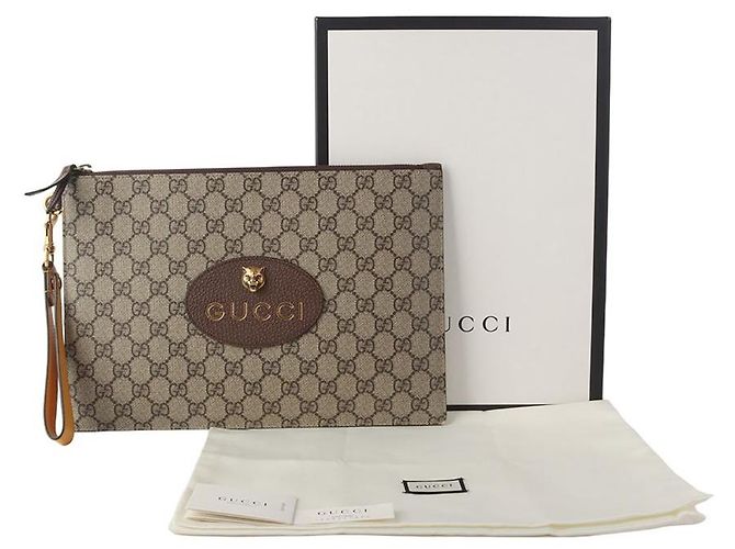 Gucci Clutch GG Supreme Neo Vintage Marrone - vista 6