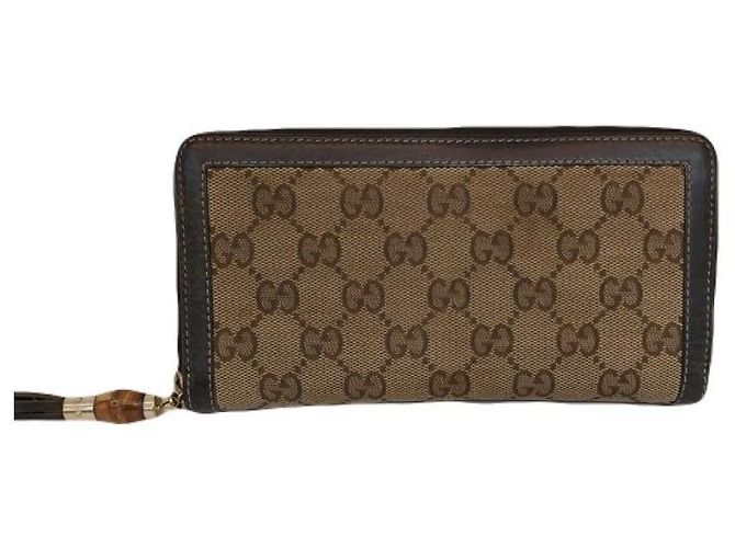 Bamboo Gucci Cartera larga con cremallera en jacquard de bambú GG Ebony Gippy Wallet Castaño - vista 2