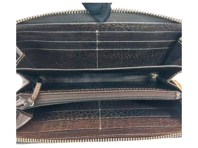 Bamboo Gucci Cartera larga con cremallera en jacquard de bambú GG Ebony Gippy Wallet Castaño - vista 3