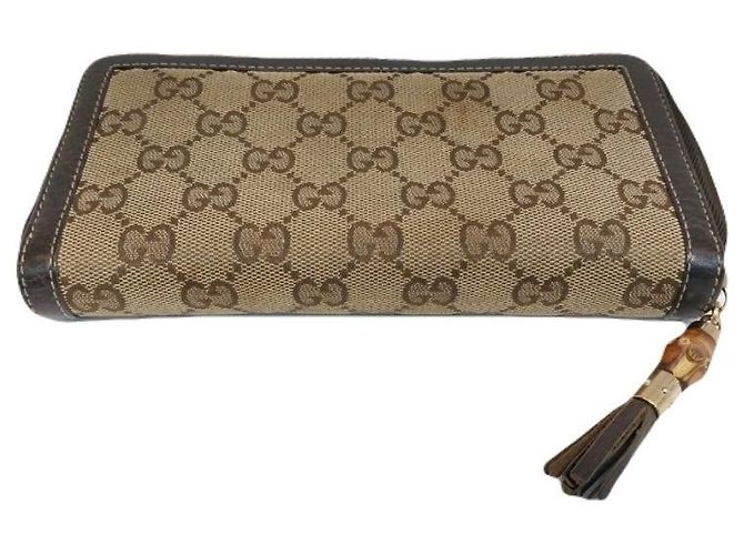 Bamboo Gucci Cartera larga con cremallera en jacquard de bambú GG Ebony Gippy Wallet Castaño - vista 4
